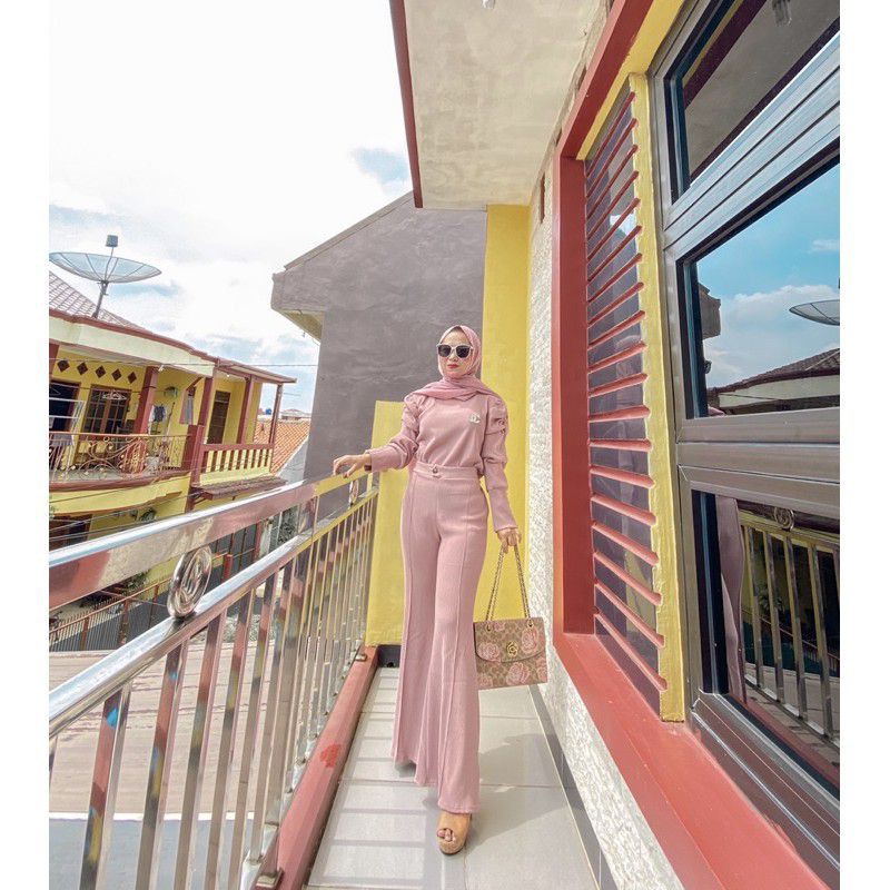 One set celana cutbray tunik brukat tille setcel tunik celana Cutbray set tunik celana one set lilac