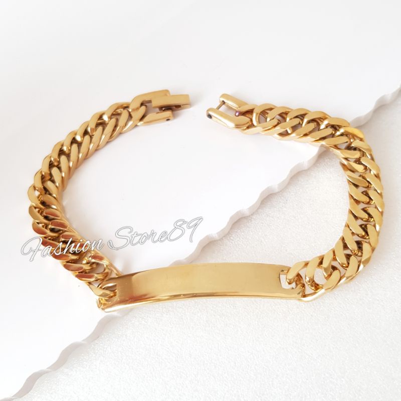 Gelang Rantai Plat Titanium Impor gold silver Premium Bestquality antikarat