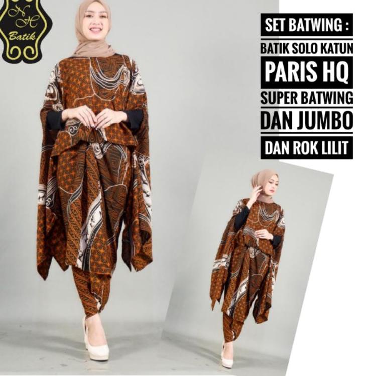 [Art. 9995] Set Top Batwing & Rok Lilit Manual (Free Gesper), Catton Paris Batik Cap