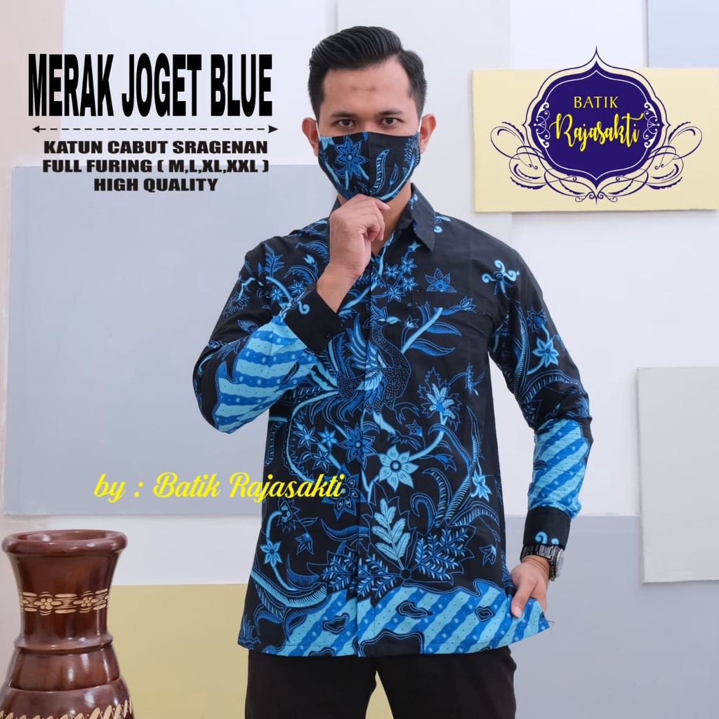 MERAK JOGET BLUE RAJASAKTI KEMEJA BATIK SOLO PRIA LENGAN PANJANG PENDEK LAPIS FURING ATASAN PREMIUM MODERN KATUN HALUS SETANGKAI BUNGA TWO SIDO MULYO  SK PARANG 2 SRISARWA SUBAKTI JAYA SULAIMAN SURADANA SURAWANA MEWAH SURAWANA PUTIH TIRTAMANIK PUTIH BIMA