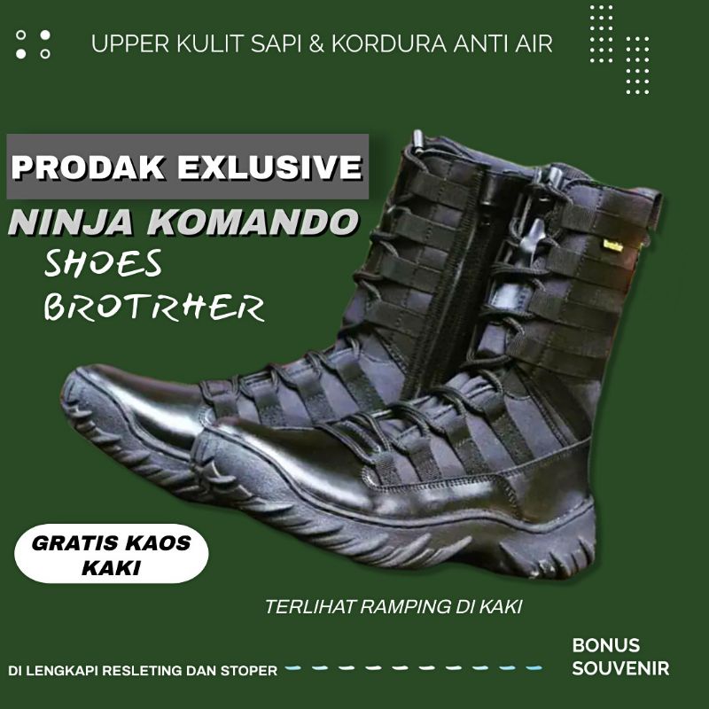 SEPATU PDL NINJA BAHAN KULIT SAPI DAN KORDURA ANTI AIR PAKAI RESLETING SUDAH DI SOL KUAT