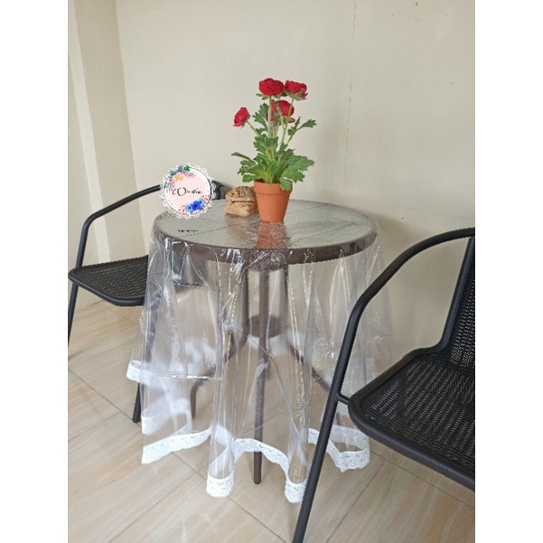 TAPLAK MEJA MAKAN BULAT 6 KURSI PLASTIK / TAPLAK MEJA MAKAN BENING / TAPLAK MEJA MAKAN WATERPROOF / 