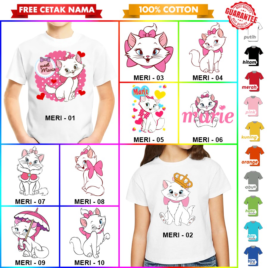 [FREE NAMA!!] Baju Kaos COUPLE  ANAK DAN DEWASA ARISTOCATS / MARIE CAT BANYAK MOTIF