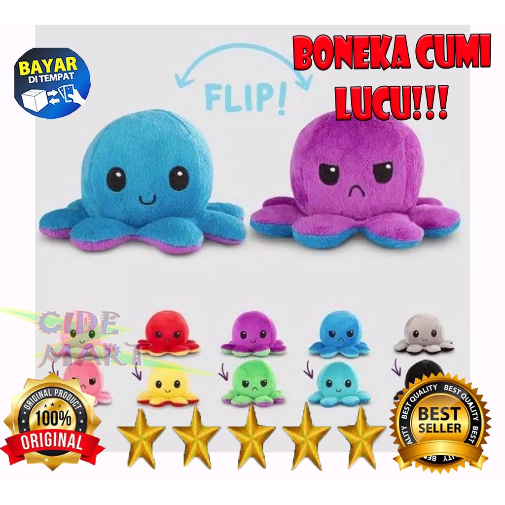 Boneka Gurita cumi Octopus Doll Berubah Bolak Balik Ekspresi RAINBOW PELANGI TikTok Cotton Ball