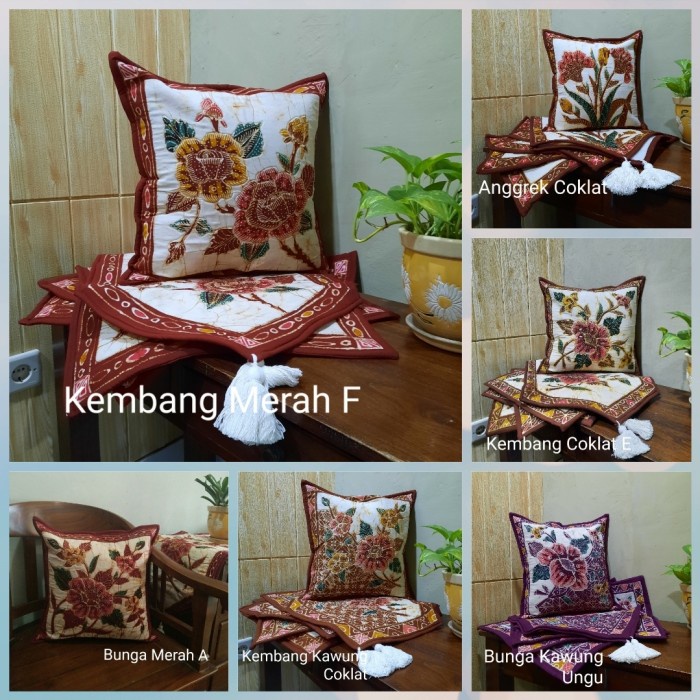 Sarung Bantal Sofa - Sarung Bantal Sofa Atau Kursi Set Batik Tulis Bunga Merah