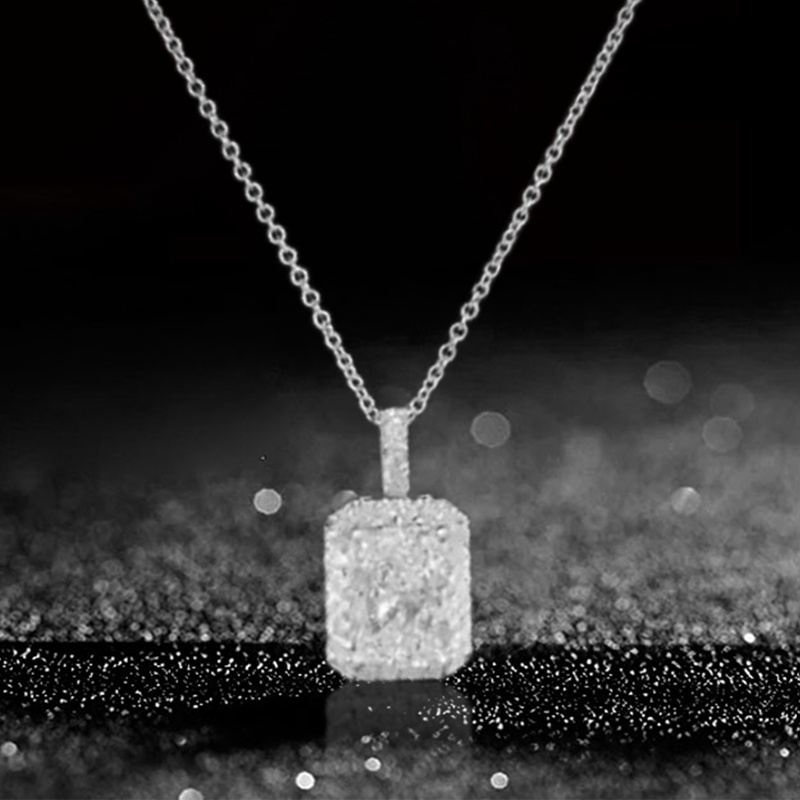 Kalung Liontin Bentuk Persegi Bahan Cubic Zirconia Untuk Wanita