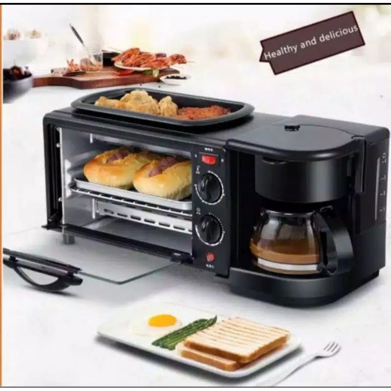 breakfast machine 3in1 oven pemanggang roti mesin kopi grill pan pembuat sarapan