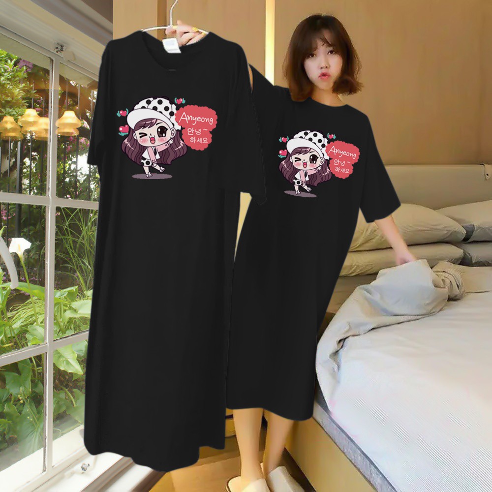 DRESS JUMBO POLKA ANNYEONG DRES TERUSAN CEWEK KEKINIAN BAJU WANITA PANJANG KOREA KOREAN STYLE