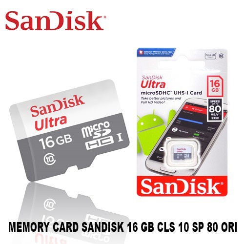 Sandisk Ultra Micro SD 16GB 80Mbps CLASS 10 MicroSDHC MicroSD Memory Card