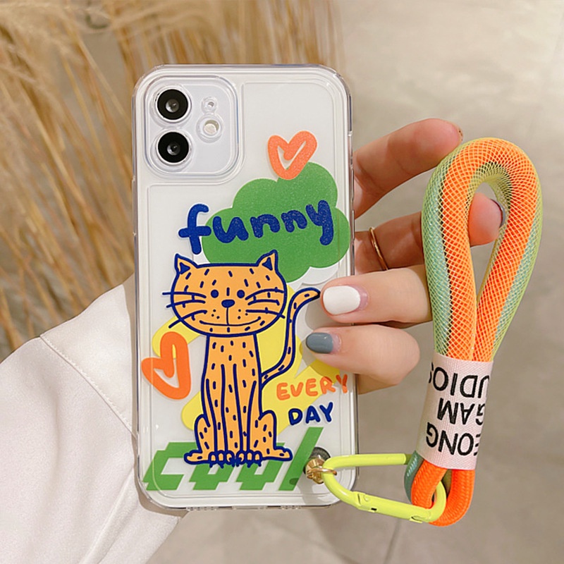 Soft Case Motif Kartun Kucing Dengan Lanyard Untuk Iphone 6 7 8 PLUS X XR XS 11 12 13 MINI PRO MAX SE 2020