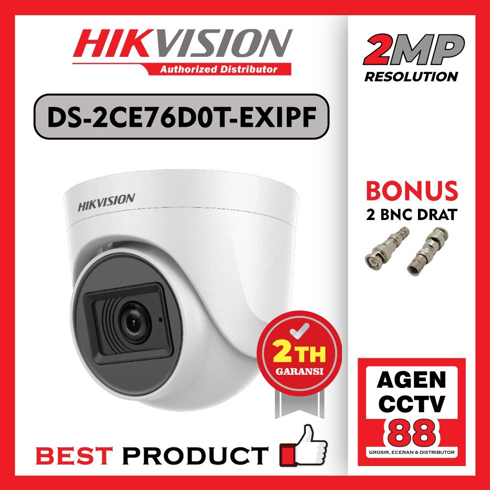 Kamera CCTV Indoor HIKVISION DS-2CE76D0T-EXIPF 1080p 2MP Bonus 2 BNC