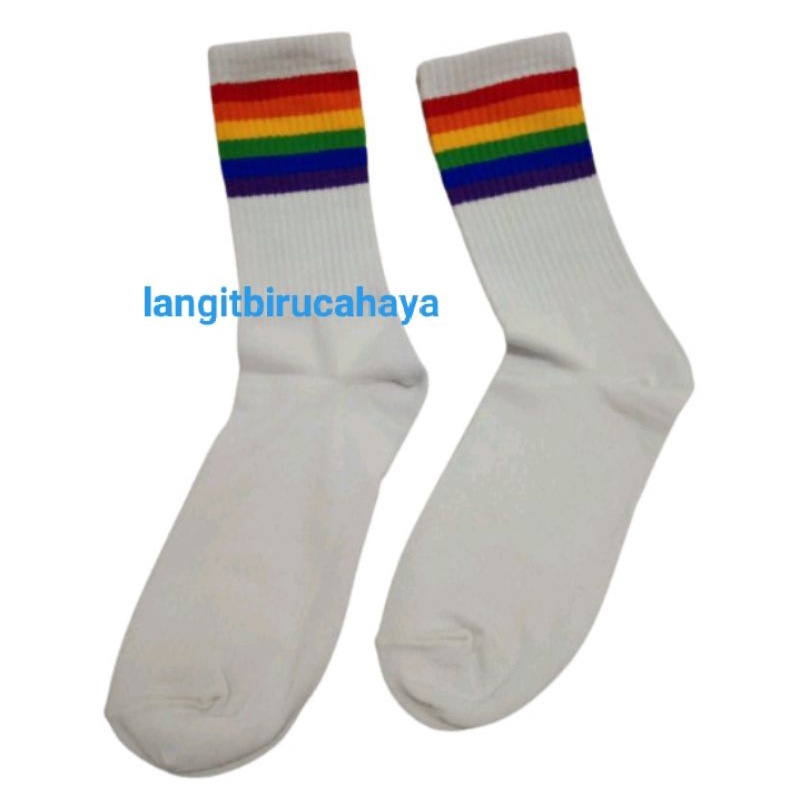 kaos kaki Old school Skate Motif Pelangi Putih Kaos Kaki Dewasa Bahan Tebal