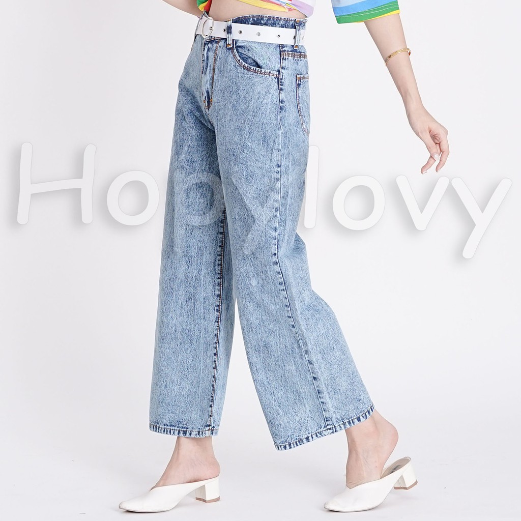 HOPYLOVY - Celana Jeans Boyfriend Wanita Model Kulot Snow Acid Asterada-SNOW BLUE