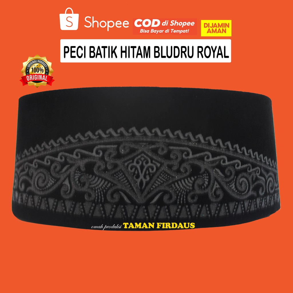 Peci Batik Hitam Bludru Royal Tinggi 9 cm Peci Hitam Motif Batik Warna Hitam Premium Songkok Hitam