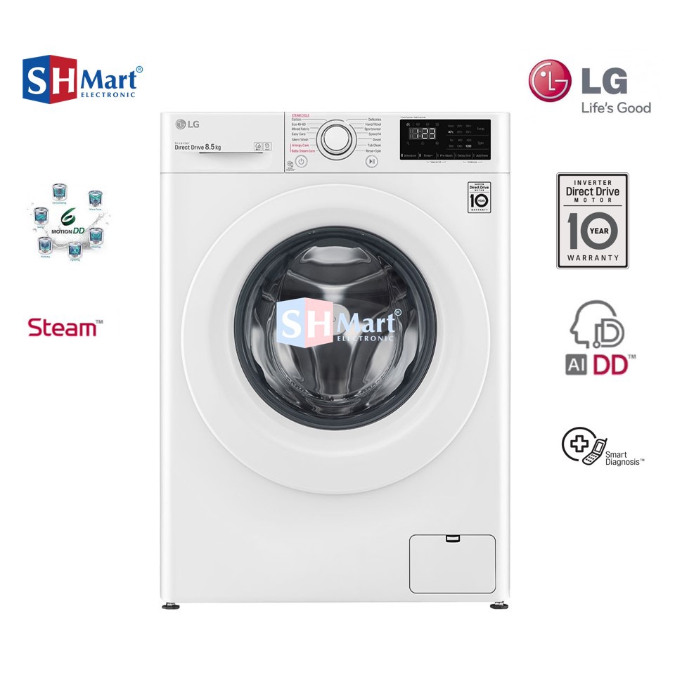 Mesin Cuci LG FRONT LOADING 8,5 KG FV1285S5WS  AI DD™ dengan Steam (MEDAN)