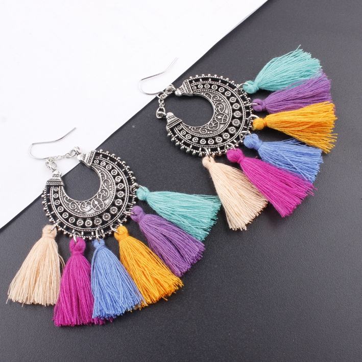 Colorful Bohemia paduan campuran warna rumbai anting-anting fashion sederhana Wanita temperamen anti