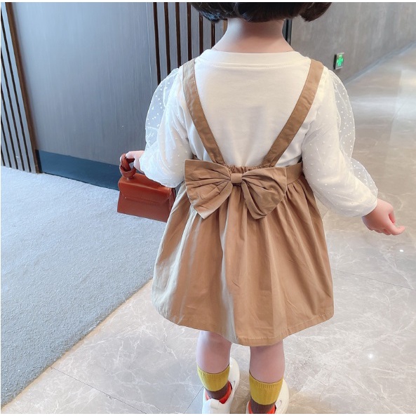 Dress tutu dress lengan panjang anak perempuan LENGAN RENDA HITAM KHAKI