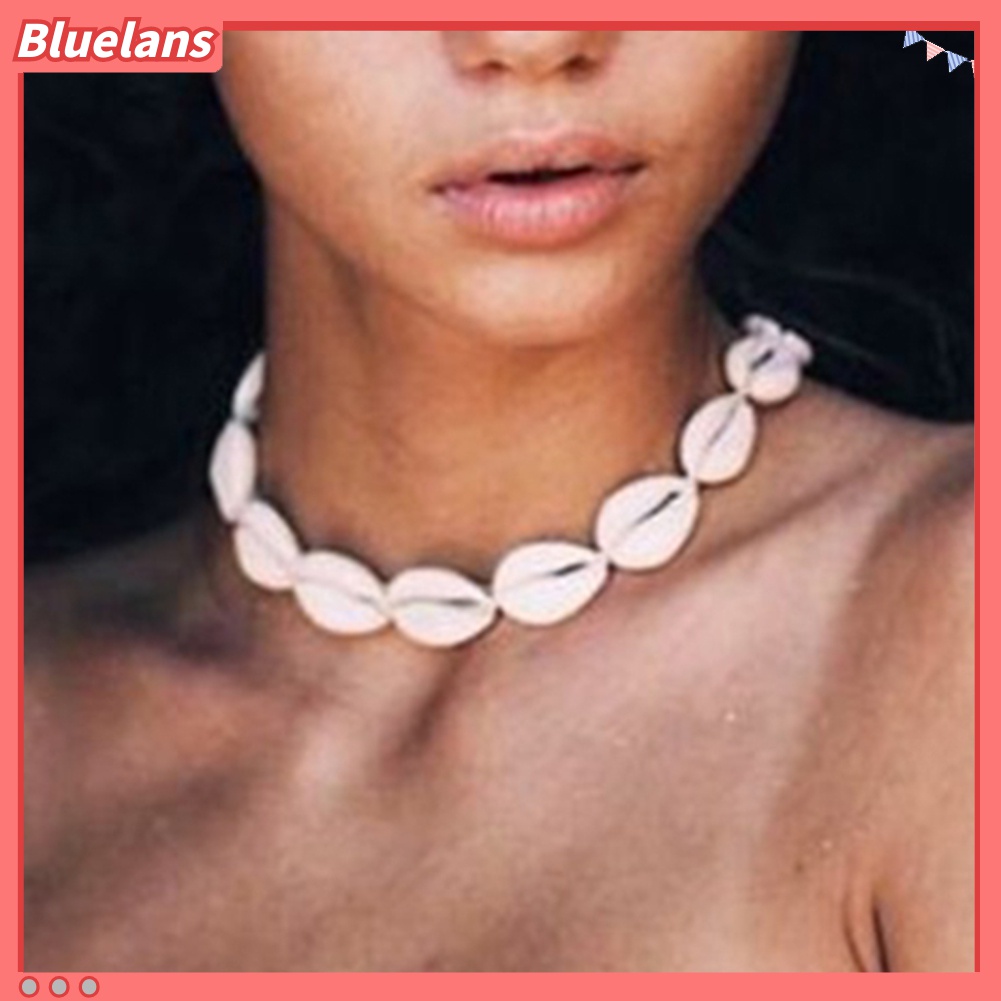 Kalung Choker Manik-Manik Kerang Cowrie Hand Woven Gaya Hawaii Untuk Wanita