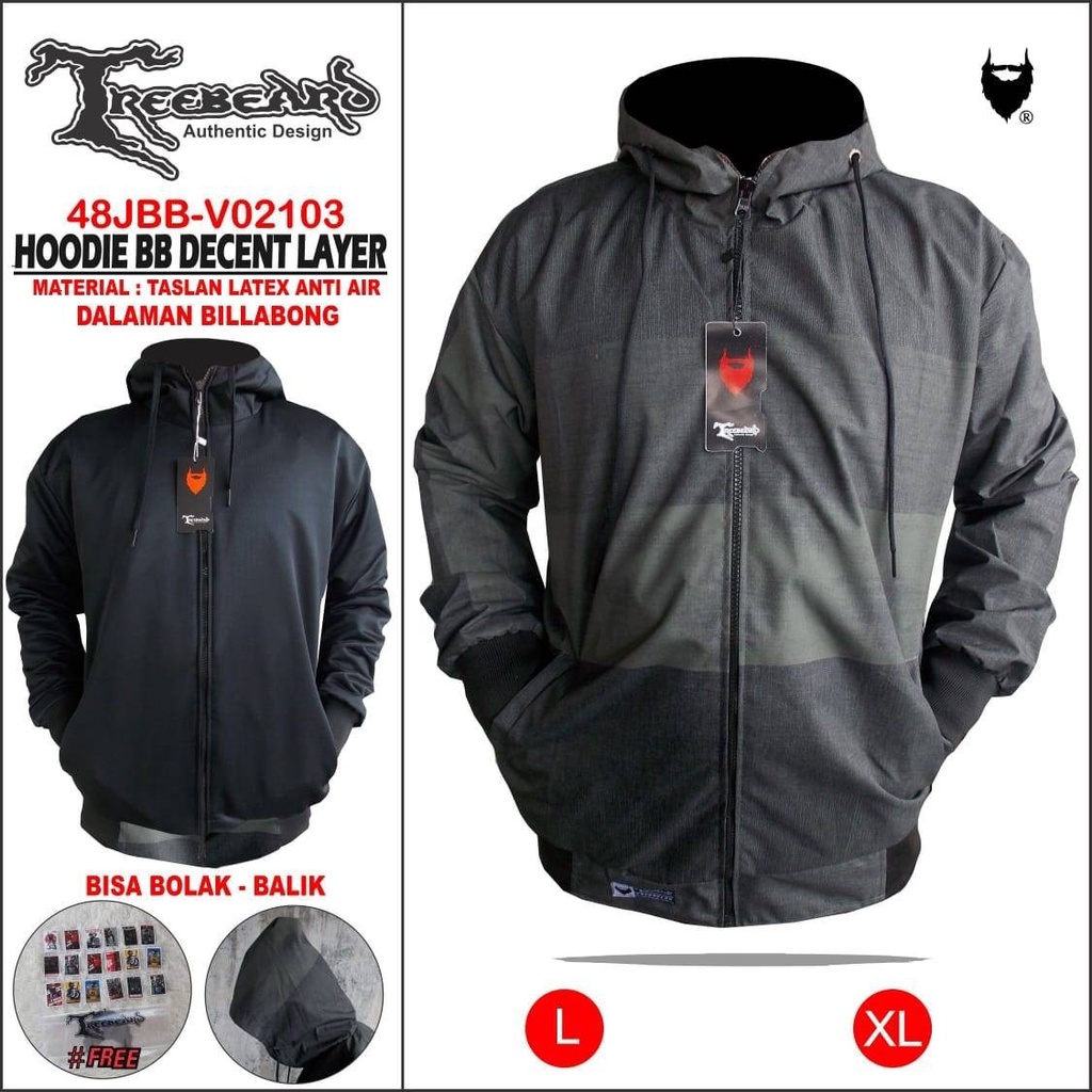 JAKET BOLAK BALIK 2N1 ANTI AIR / JAKET BOMBER HOODIE BOLAK BALIK FREE GELANG ORIGINAL TREEBEARD