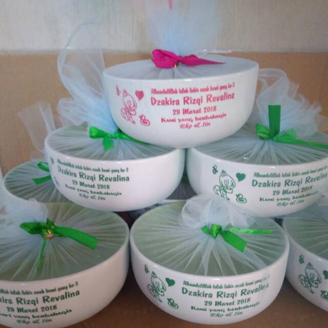 Souvenir mangkok sablon kemasan kain tile