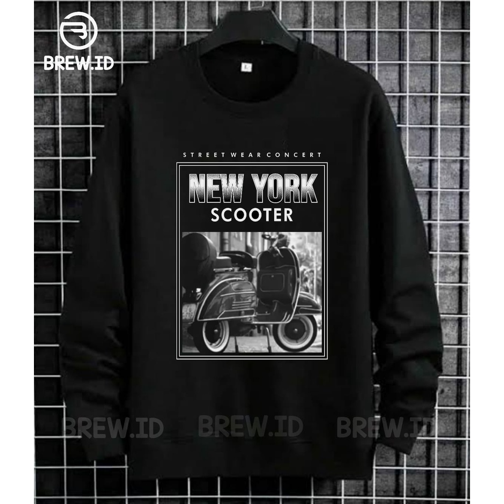 SWEATER CREWNECK HITAM VESPA SCOOTER PRIA DAN WANITA