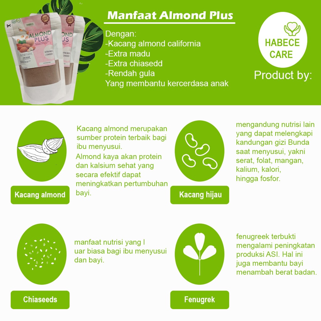Susu Almond Milk Pelancar Asi Booster Chia Seed Organic Fenugreek Sari Kacang Hijau Habece Almond Plus Chocolatter-1