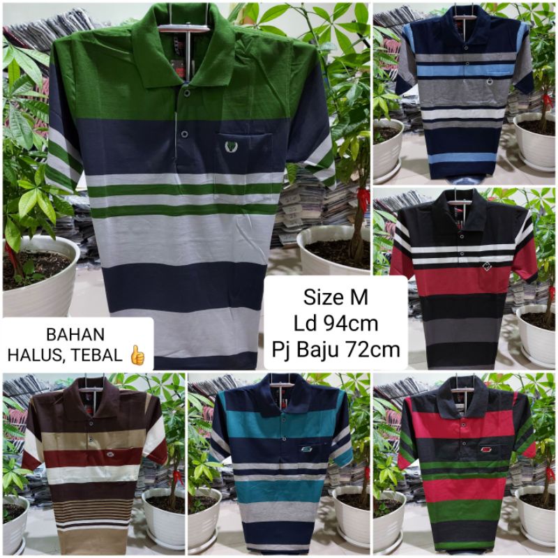 Kaos kerah garis size M - Kaos kra Persenan - Kaos wangki - kaos pria kerah - kaos kerah motif salur