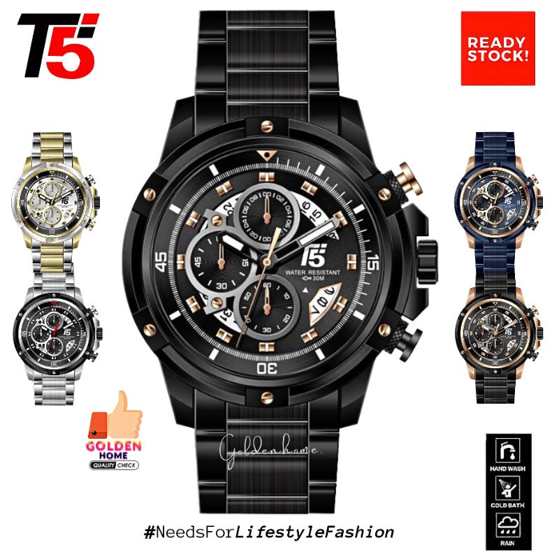 JAM PRIA T5 ORIGINAL 100% H3804 3804 H3804G CHRONOGRAPH FREE GIFT/HADIAH TAHAN AIR 3ATM BERGARANSI F