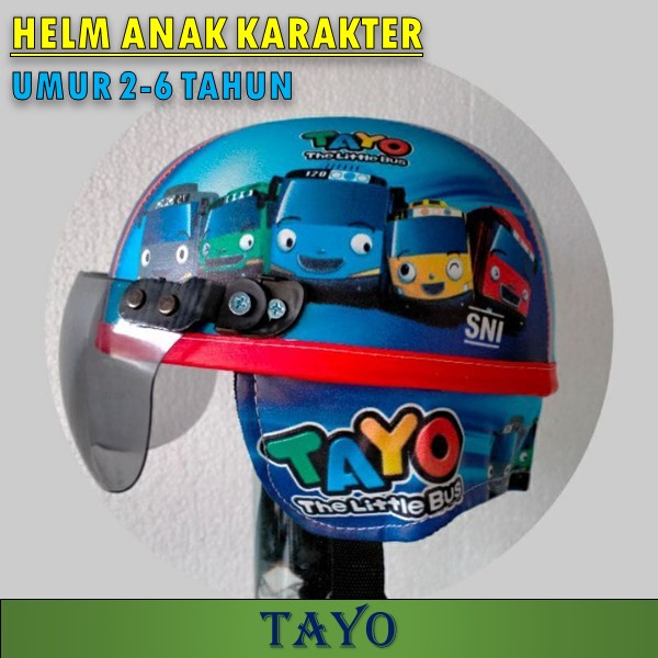 Helm Anak Retro Kulit Sintetis Motif Karakter