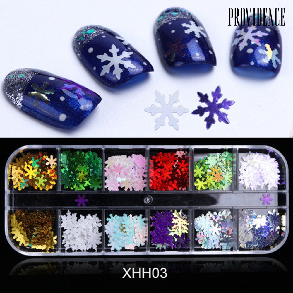 Providence Christmas Decor 12 Grids Multi Color 3D Glitter Snowflake Nail Art Sequins Flake