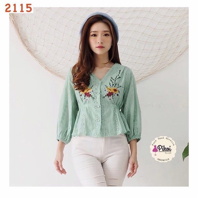 Baju putih bordir / blouse bordir cantik / blouse katun murah / lengan panjang / baju bohemian /2115