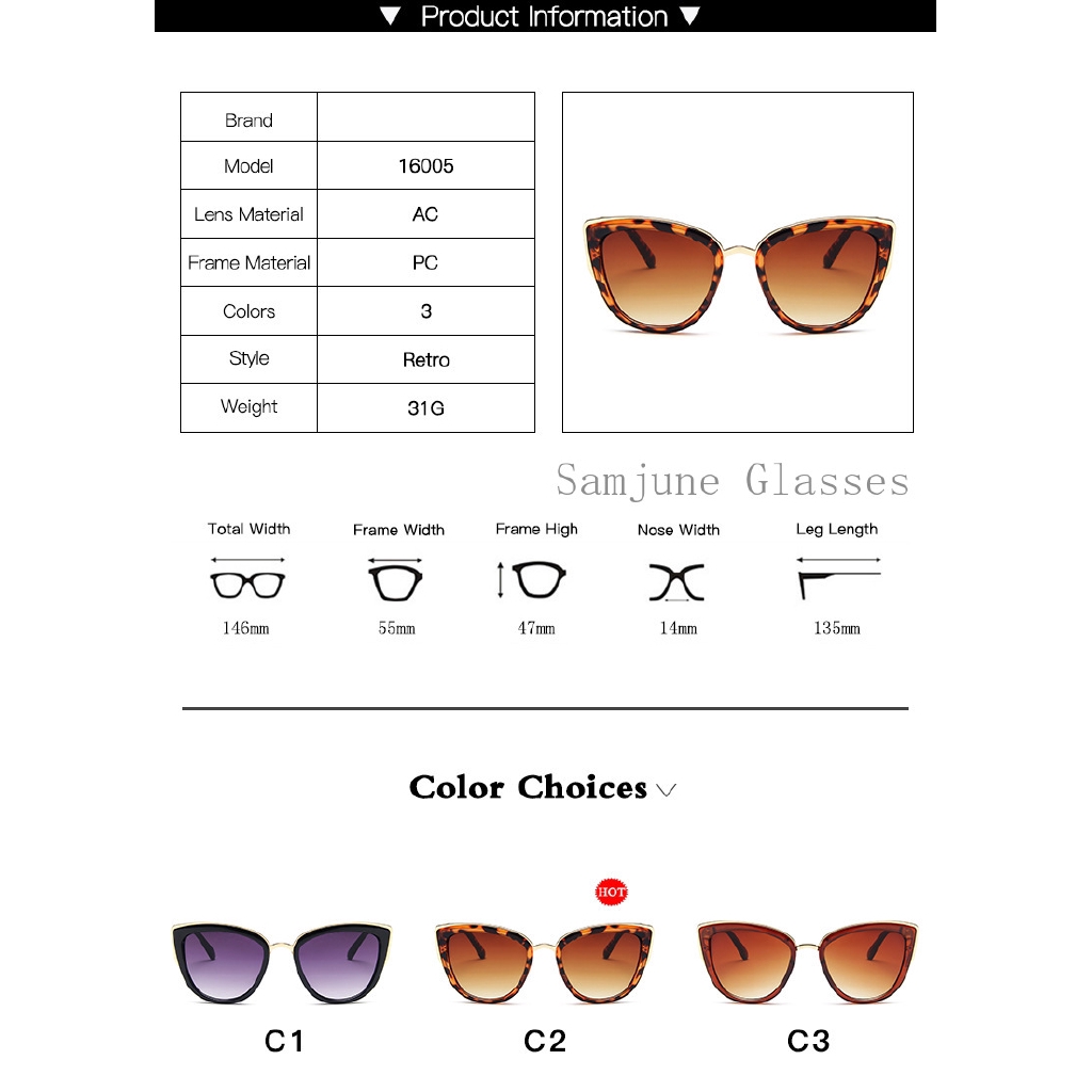 (YUZHU) Kacamata Hitam Model Cat Eye Klasik Vintage Untuk Wanita