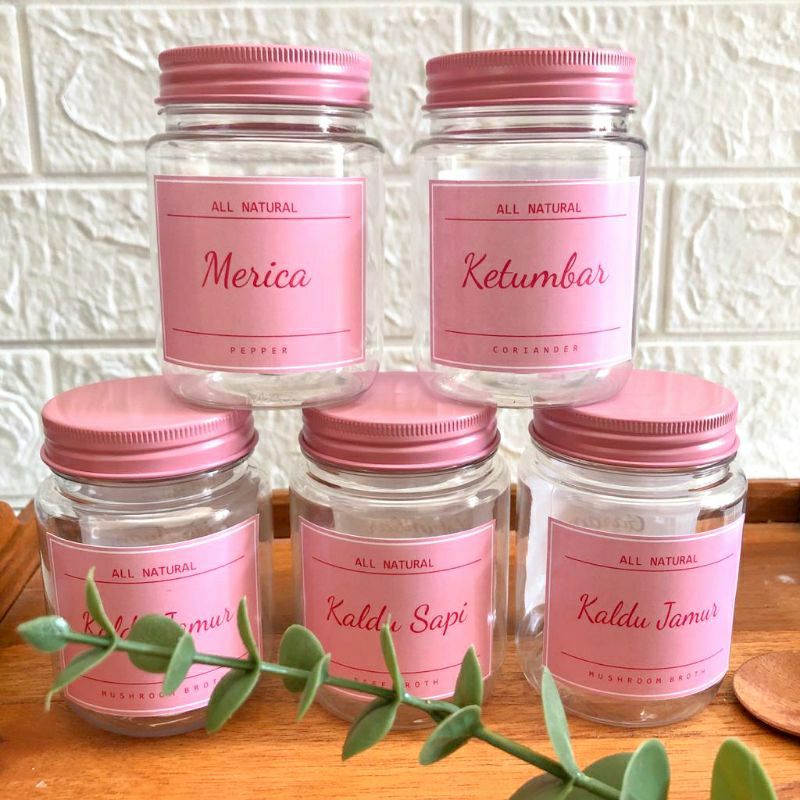 TOPLES BUMBU DAPUR 200ML TUTUP PINK ALUMUNIUM FREE LABEL STIKER ANTI AIR