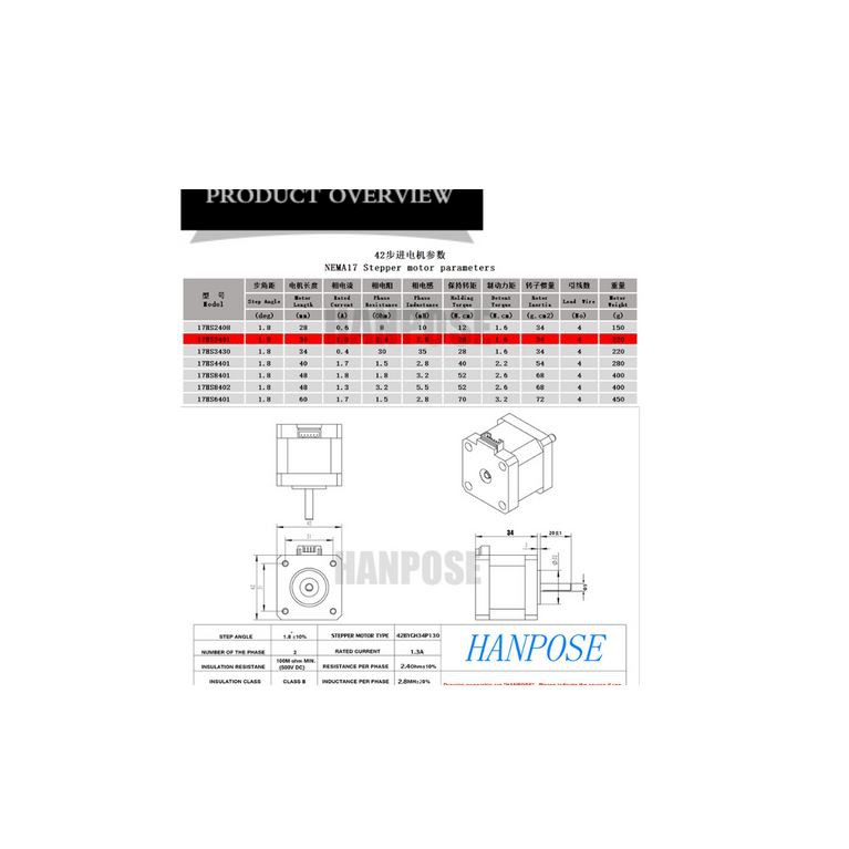 stepper motor Nema 17 stepper motor 17hs3401 1.3 A high torque