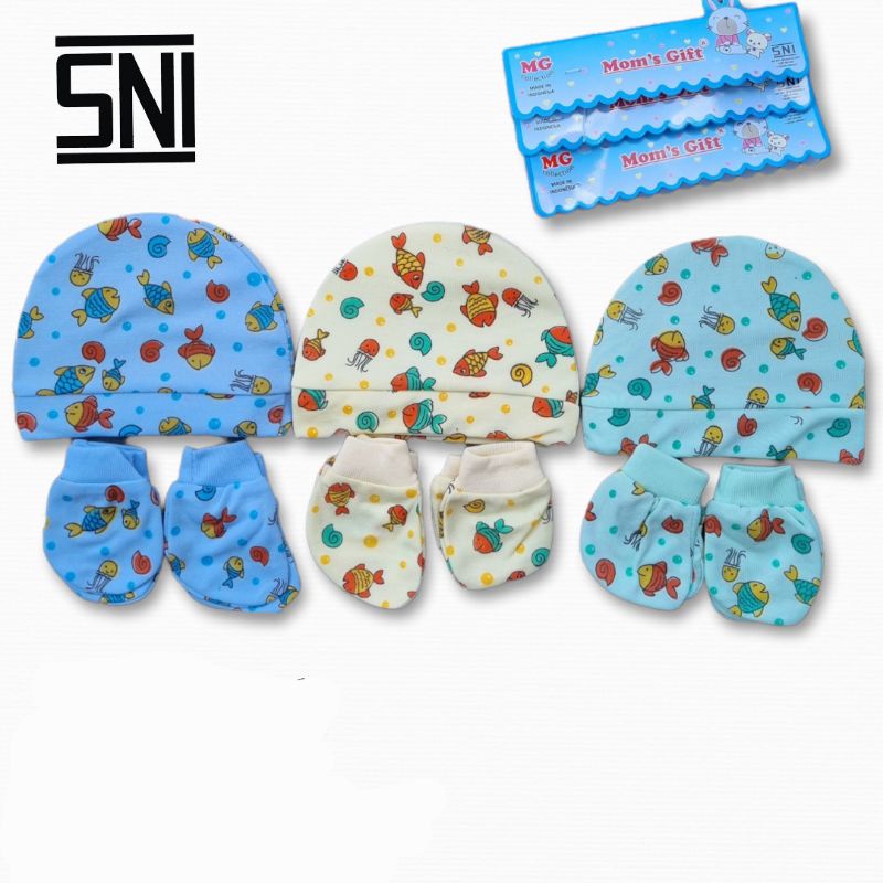 1 Set Topi dan Sarung tangan kaki SNI motif lucu murah