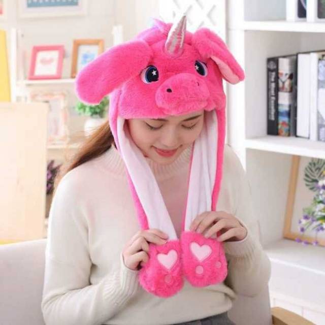 topi unicorn kuping gerak hat bunny LED MUSIC