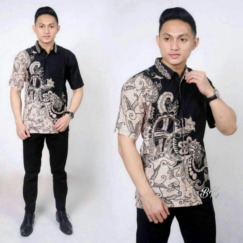 BSWART Batik HRB026 kenongo Hem Pendek anjani biru Pekalongan M L XL Batik Pria MURAH Modern Grosir