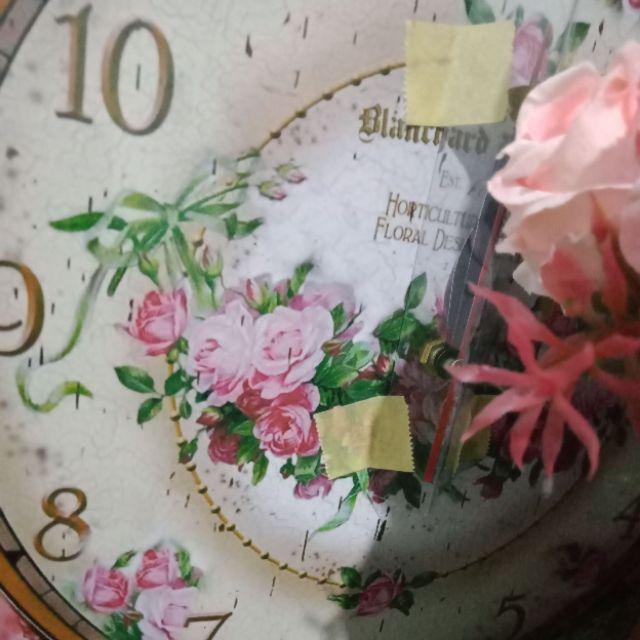 048 Jam Dinding Cantik Motif Shabby Chic Bunga