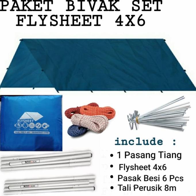 Set Flysheet 4x6 Waterproof dan Tiang Double FREE Pasak dan Tali