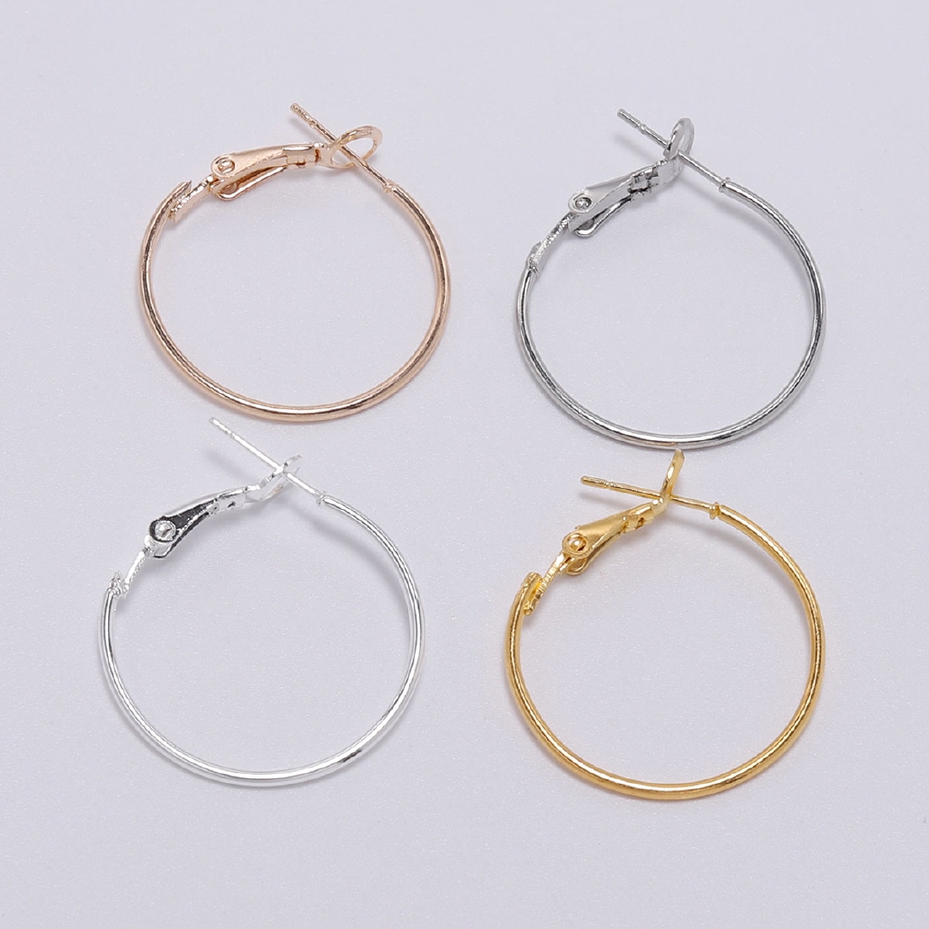 10pcs / Set Anting Hoop Bulat 20 / 25 / 30 / 35 / 40 / 50 / 60 / 70mm Warna Gold / Silver Untuk Membuat Perhiasan Diy