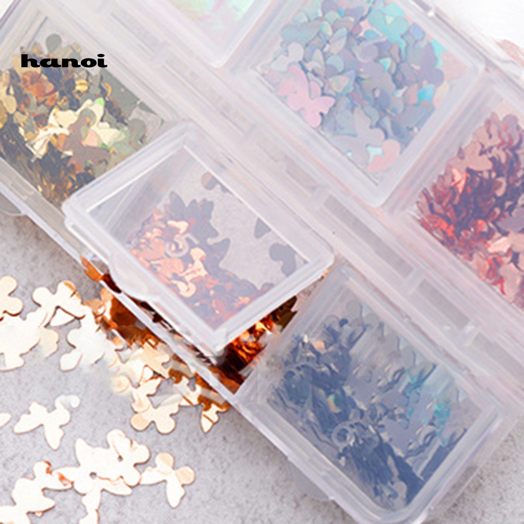 Han_ 6 Sekat / Kotak Payet Butterfly Untuk Dekorasi Nail Art