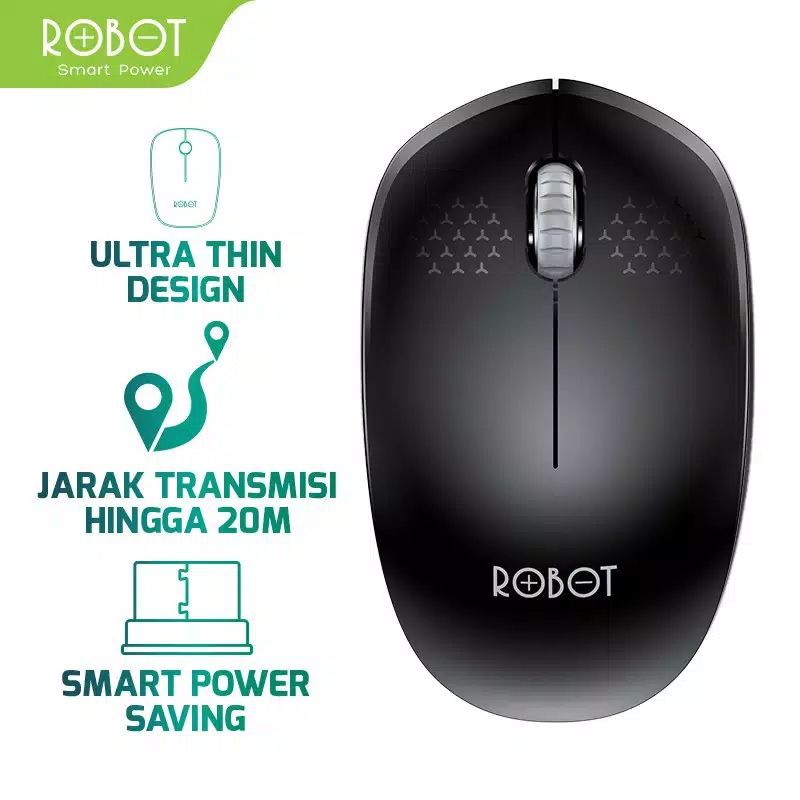 (ORIGINAL 100%)MOUSE WIRELESS ROBOT M210 2.4G OPTICAL 1600DPL DENGAN RECEIVER USB UNTUK PC LAPTOP