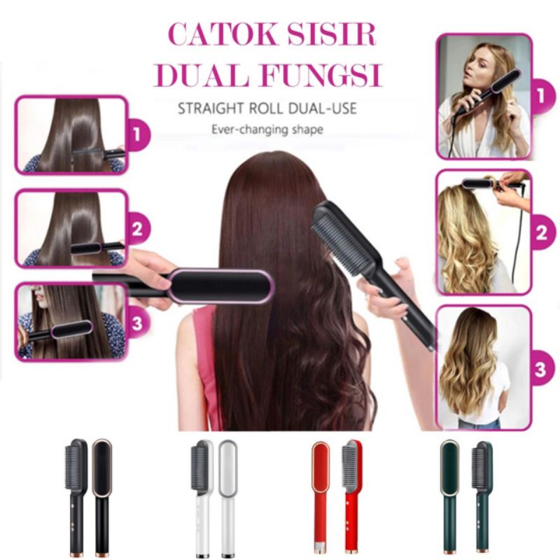 Catok Sisir Pelurus Rambut Hair Staightener curler 2 in 1 Catokan Rambut Listrik