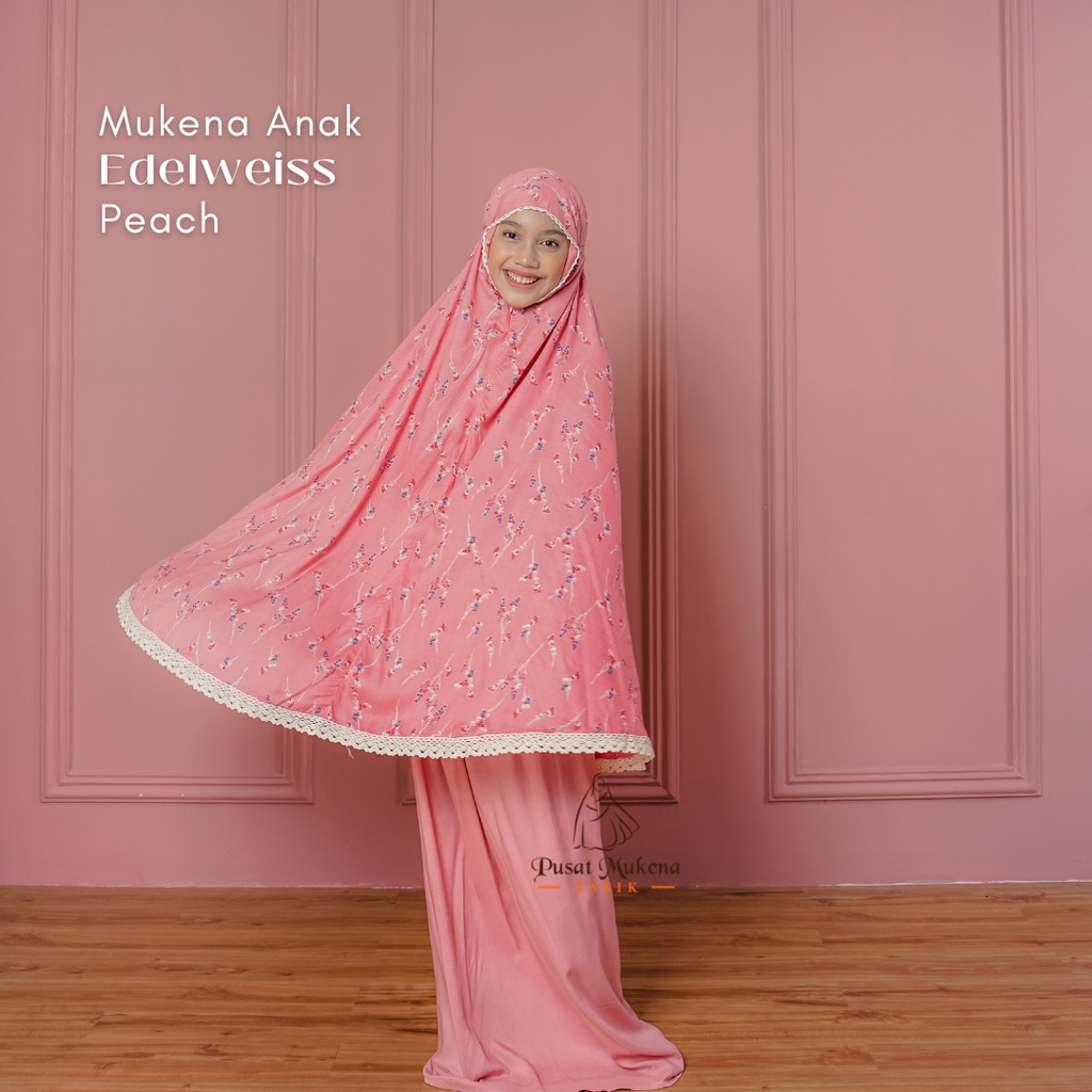 Pusat Beli Mukena Tasik - Mukena Anak (5-13 Tahun) 2in1 Katun Rayon Bali Travelling Edelweiss