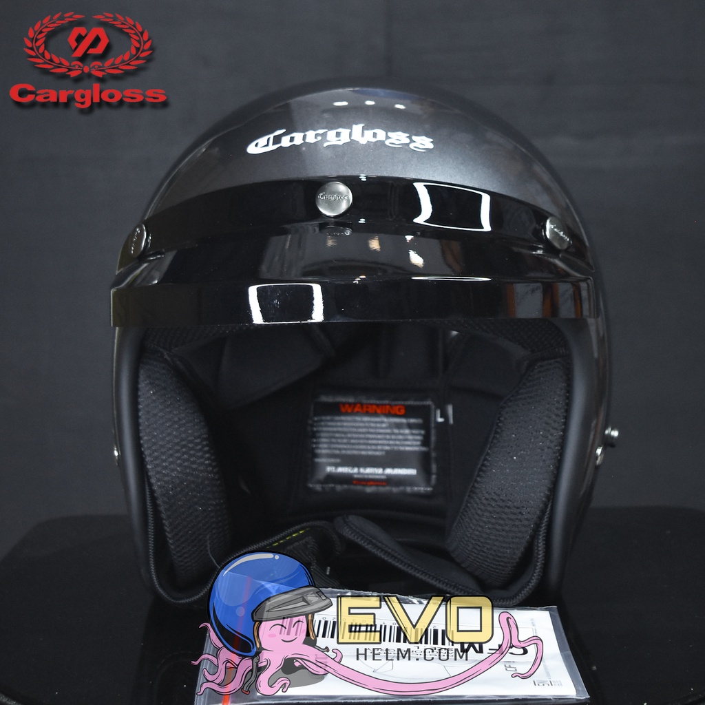 HELM CARGLOSS ORIGINAL CFM RETRO ARMY HALF FACE - ANCHORE GREY METALIC + KACA DATAR