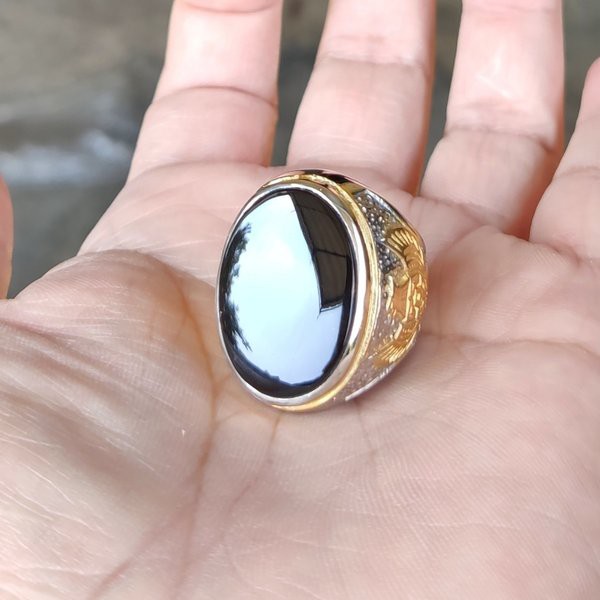 CINCIN BATU AKIK NATURAL YAMAN WULUNG HITAM PEKAT - KECUBUNG API SENTER MERAH MOTIF ARAB