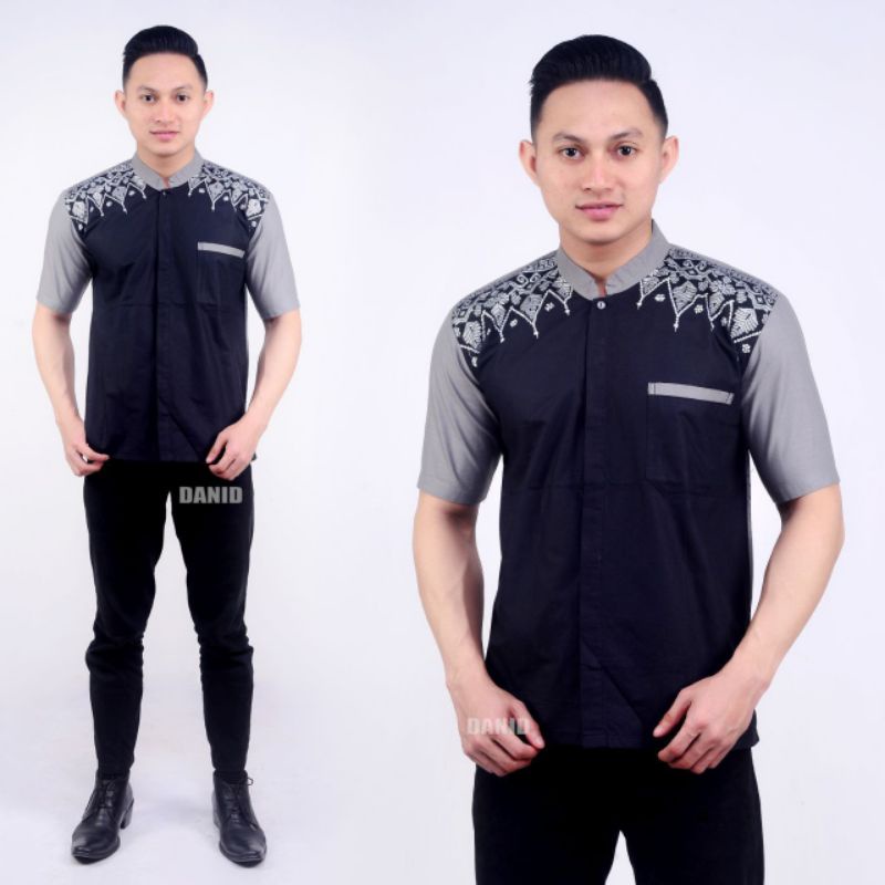 Baju Koko Pria Baju Koko Muslim Baju Koko Kombinasi Batik Lengan Pendek