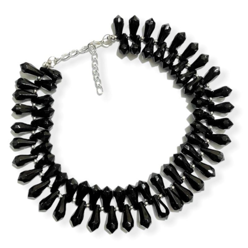 Ralline Black Acrilic Crystal Choker Necklace Kalung Akrilik Tidak Beraturan Kristal Warna Hitam Edgy Style