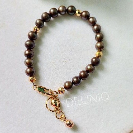 Acessories Fashion Gelang untai mutiara air tawar asli coklat