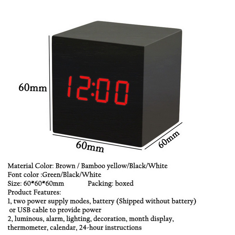 Jam Kayu / Jam Meja Kayu Digital Led / Digital Jam Led / Jam Estetik + SUHU / ESTETIK JAM WEKER / Jam Meja Digital Led Motif Kayu - Wooden Table Clock Voice Control